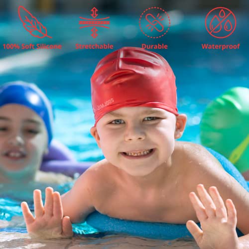 JIMJOOS Kids Swimming Cap 3-14 Years, Silicone Swim Cap for Boys & Girls, Anti-Slip, Stretchable, Waterproof Swimming Hat - Image 3