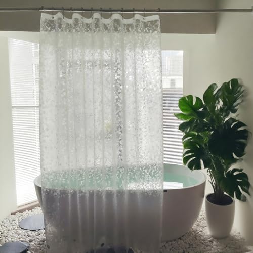 Tonnali Extra Long Shower Curtain Liner 86 Inches Length EVA Heavy Duty Weighted Shower Liner 72 X 86 inches with 3 Strong Magnets Clear Shower Curtain Cobblestone