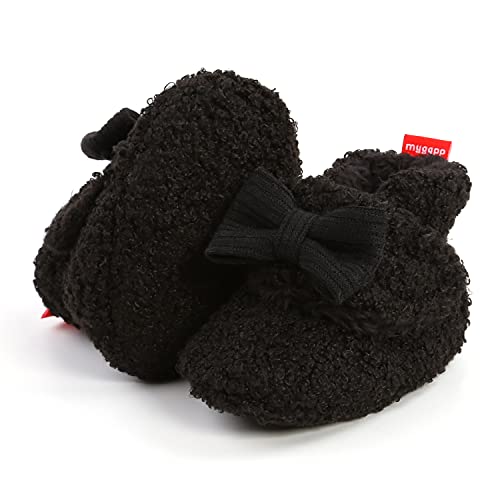 LAFEGEN Baby Booties for Boys Girls with Soft Lining Non Slip Gripper Newborn Infant Slipper Socks Toddler First Walker Crib Shoes 0-18 Months(0-6 months infant,14 black)