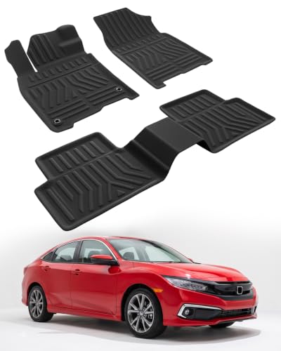 Image of Car Floor Mats for Honda Civic 2016-2021 XPE 10th Gen Civic 3 PCS Accessory | Smart Package Factory Direct TPE Material All Weather Easy-install Odorless Waterproof No Trim Non-slip Easy-clean