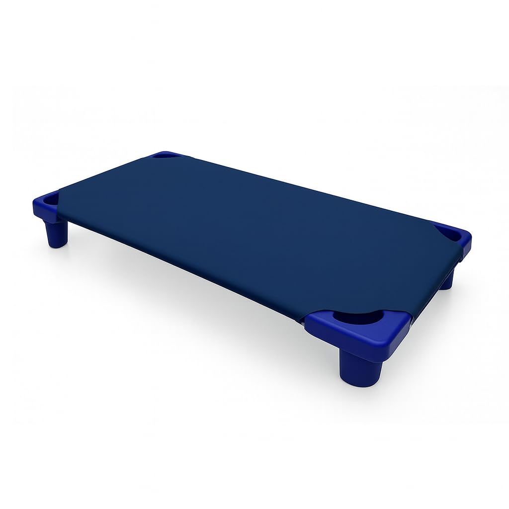 Fitted Cot Sheet for Daycare Toddlers 22"x52" – Pack of 2 Soft &amp; Breathable Microfiber Cot Sheets with Reinforced Elastic Loops Preschool &amp; Standard Size Toddler Cot Sheet for Daycare – Navy Blue
