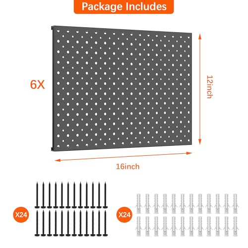 TORACK 6 PCS 12x16 in Metal Boards for Garage, Workbench, Tool Organizer Pegboard with 1/8" & 1/4" Holes, Modular Wall-Mounted Peg Board(6 Black Boards) by TORACK - Image 6