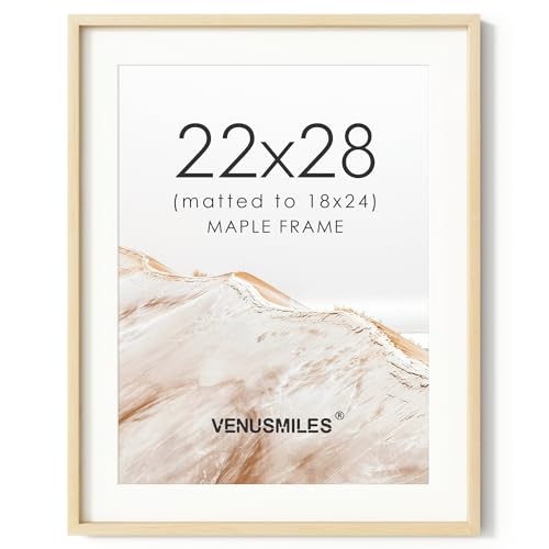 Image of 22x28 Poster Frame, USA-Sourced Natural Maple Wood Picture Collage Frame with HD Tempered Glass, Modern Simple 22 x 28 Wooden Photo Frame Matted to 18x24, Vertical & Horizontal Wall Hanging Display