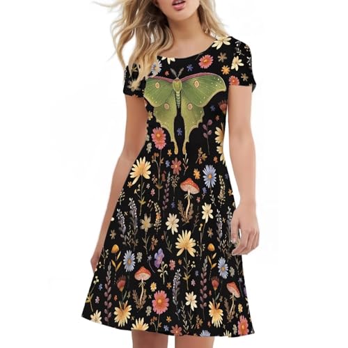 Image of AFPANQZ Womens Casual Summer Lightweight Vintage Dress Short Sleeve Midi Dress Knee-Long Luxury Formal Dress