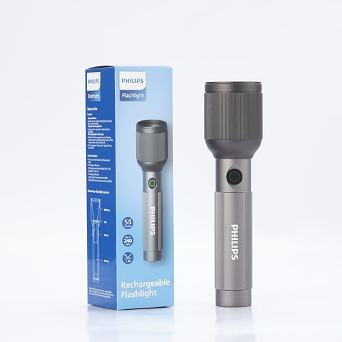 Image of Philips Torch Light, 9W 2000mAh Handheld Flashlight Rechargeable and Stepless Dimming, 650 Lumens, 5 Lighting Mode, 450M Coverage, Portable Led Torch Light for Home, Camping, Hiking, Emergency
