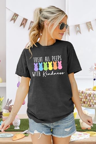 Image of LAZYCHILD Women Easter Teacher Shirts: Funny Treat All with Kindness T-Shirt Bunny Rabbit Tee Tops