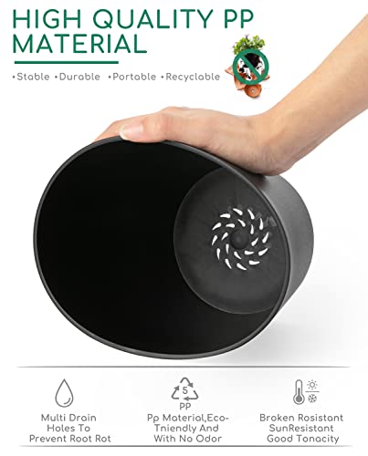 LaDoVita 7 Pack Plastic Plant Pots Indoor, 7/6.5/6/5.5/5/4.5/4 Inch Modern Planters for Plants, Flower Pots with Drainage Holes and Trays, Black