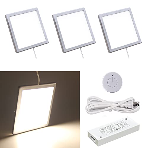 Image of VST Under Cabinet Mini Panel Lighting 3PCS 3.94inch 12V 2.5W(Total 7.5W) with Wireless Dimmer Switch, Surface Mount Puck Light for Kitchen Van Truck Car Galley Downlight (Square Silver 4000K)