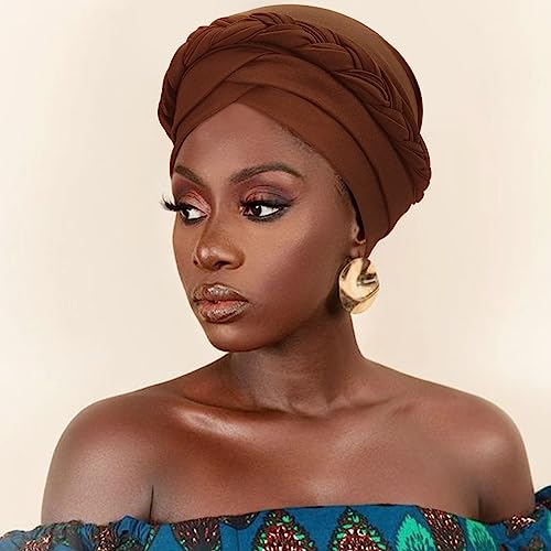 Image of DRESHOW Turban Pre-Tied Twisted Hat Thread African Head Wraps for Black Women Chemo Cancer Cap Braid Hair Cover