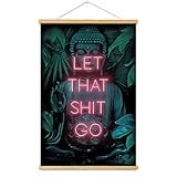 1 interesting canvas printed poster, neon light Buddha statue yoga Zen canvas wall art, bathroom art wall painting bedroom office living room wall decoration, home decoration.(green, 24L x 16W)