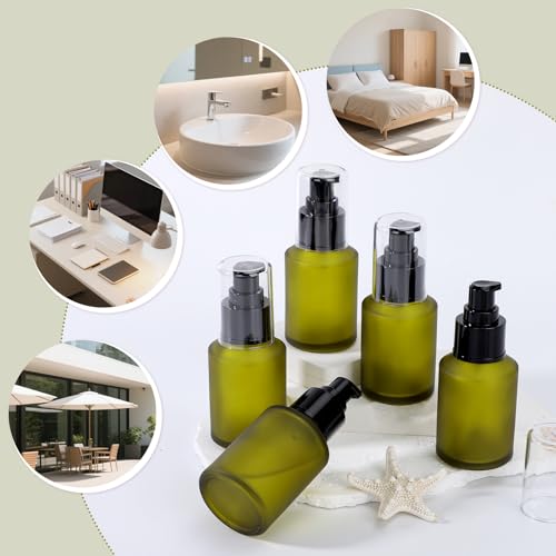Image of Segbeauty 2oz Frosted Glass Travel Lotion Container Refillable, 5pcs Small Travel Containers for Creams, 60ml Mini Empty Lotion Bottles with Pump Dispenser, Cosmetic Containers Bottle for Oils Creams