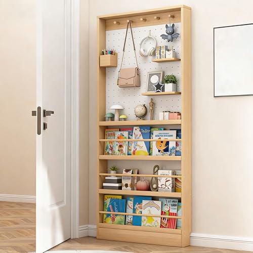 TrixmEsque Libreria Infantil Madera con Tablero Perforado Estanteria Libros Infantil Estrecha y Alta Ahorra Espacio Mueble Almacenaje para Habitacion Salon Wood and White 35.4in