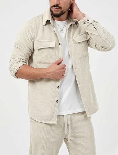 Image of MiraMichi Men's Full Sleeve Corduroy Striped Casual Jacket, Perfect for Everyday Stylish Outfits, Standard Length