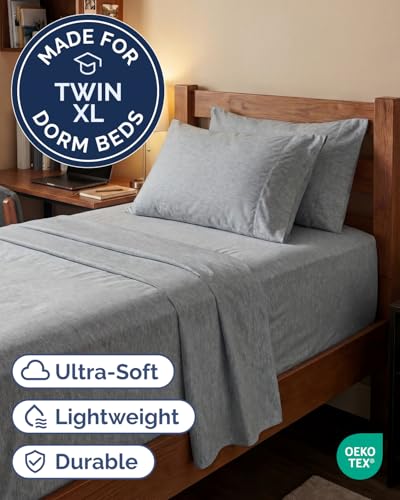 Image of Extra Deep Twin XL Sheet Set - 4 Piece Cooling Bed Sheets - Heathered Grey | Hotel Luxury Bed Sheets Set, Easy & Secure Fit, Ultra-Soft, Wrinkle & Fade Free, Comfy Sheets Set with Extra Deep Pockets