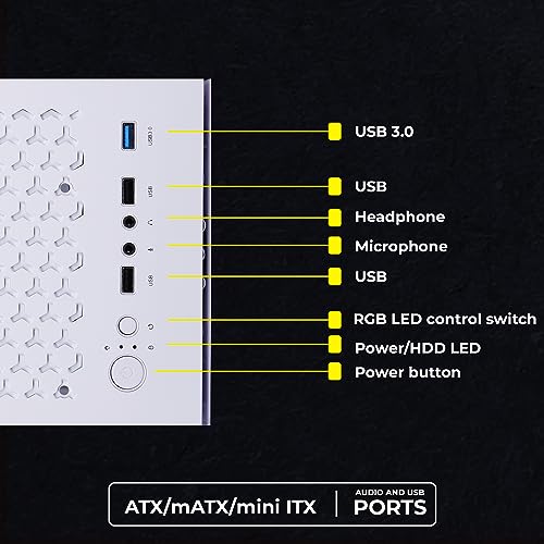 Image of ZEBRONICS Saturn Mid-Tower Premium Gaming Cabinet, ATX /M-ATX /M-ITX, 4 x 120 mm Front, 1 x 120 mm Rear Fan, RGB Inner Glow, LED Strip with Control Switch, Tempered Glass Side Panel, USB 3.0, USB 2.0