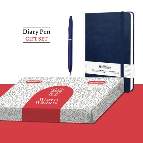 Image of Jhingalala A5 Leather Cover Hardbound Undated Journal Notebook with Pen Combo Gift | 80 GSM Premium Non-Bleeding Paper | Diary with Pen | Ideal Corporate, Diwali & New Year Gift (Blue)