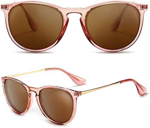 SUNGAIT Vintage Round Sunglasses for Women Men Classic Retro Designer Style (Polarized Light-Brown Lens/Pink Brown Frame(Glossy Finish) SGT567 PGTCKC