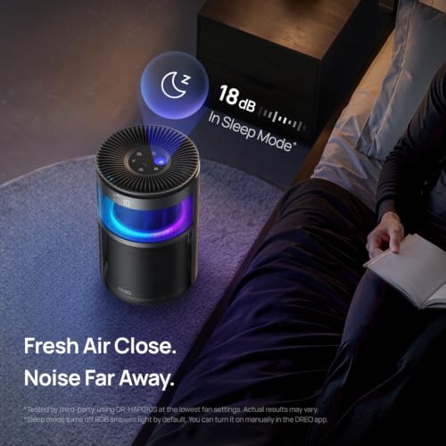 Image of DREO Smart Air Purifier With RGBIC Light,Home Air Cleaner with Wi-Fi /Voice /Alexa, 4 Speeds & Auto /Turbo /HEPA Sleep Modes for Smoke, Dust, Pollen, Odor, PM2.5 Quality Monitor, DREO 530S, DR-HAP010S