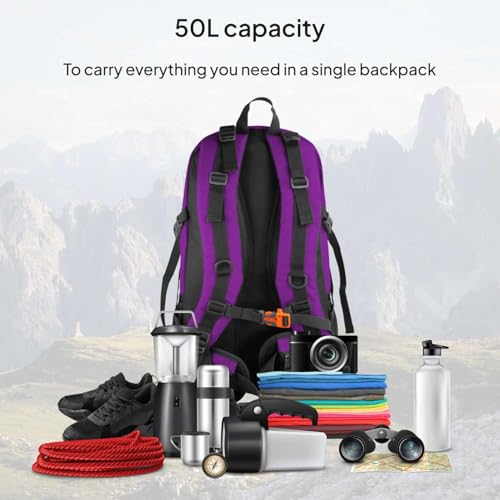 Ociodual Zaino Da Trekking, 50 Litri, Impermeabile E Leggero, Viola, Tasche Multiple, Ideale Per Viaggi, Montagna, Campeggio, Outdoor, Ultraleggero, Per Donna E Uomo - 4