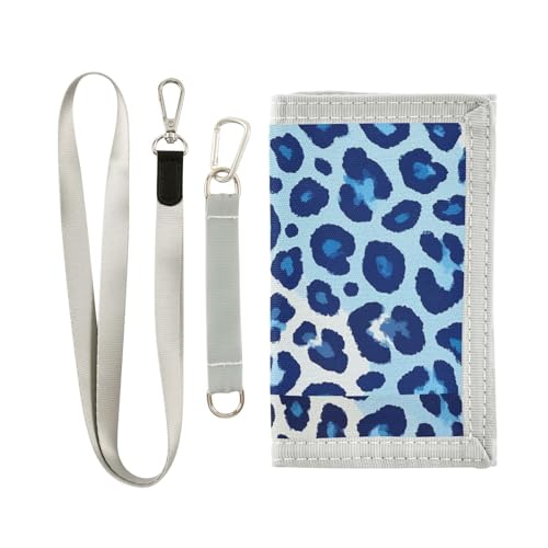 Cheetah Fur Skin Blue trifold trifold wallet for men for birthday gift minimalistic colorful holder with money clip with lanyard billetera para hombre