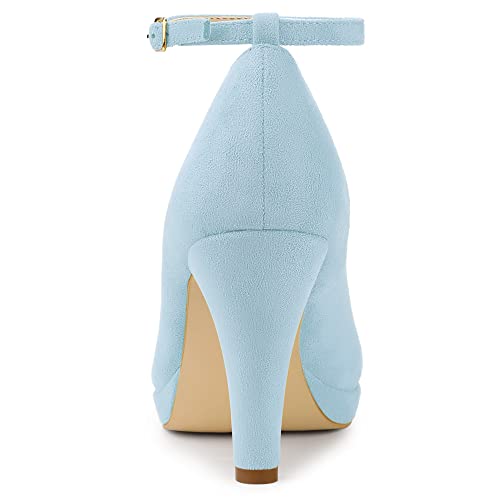 Allegra K Women's Round Toe Stiletto Heels Ankle Strap Sky Blue Pumps - 6 M US3