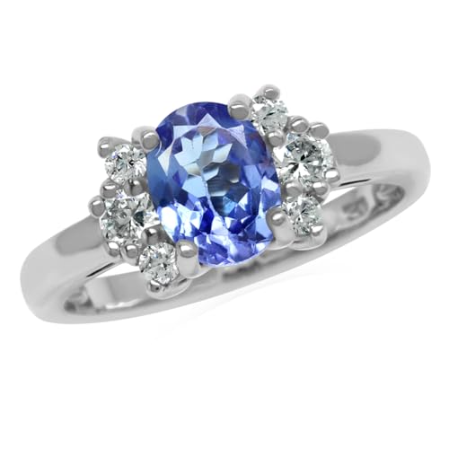Silvershake Genuine Oval 8x6 mm 1.1 Ctw Tanzanite and Topaz 925 Sterling Silver Engagement Ring Size 9