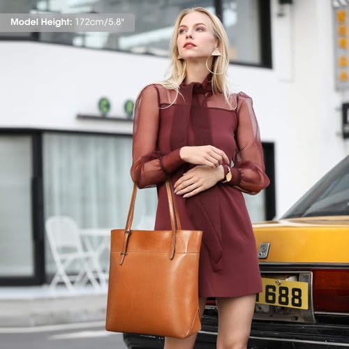 Kattee Genuine Leather Tote Bag Shoulder Handbag & RFID Wristlet Wallet Slim Card Holder for Women2