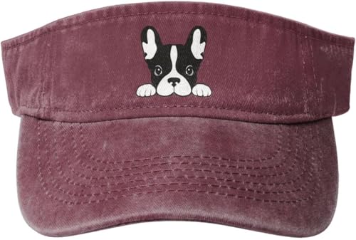 Boston Terrier Dog Sun Visor Hats Cotton Caps Beach Leisure Empty Top Baseball Cap for Men Women Red