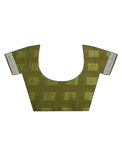 Image of SIRIL Women's Lace & Foil Printed Georgette Saree with Unstitched Blouse Piece(2826S473 Yellow, Olive Green)