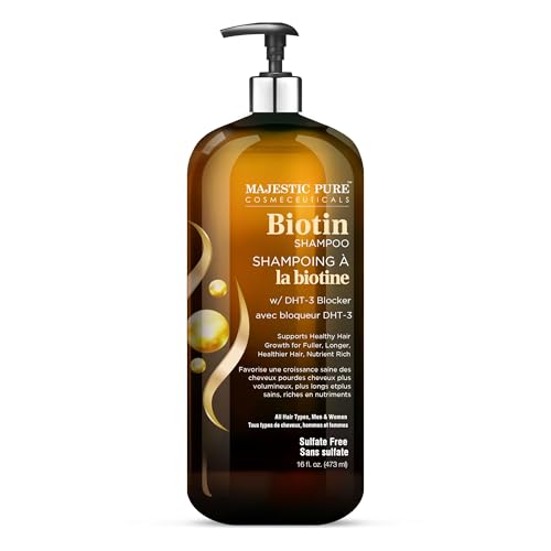 Majestic Pure Biotin Shampoo for Hair Growth - Volumizing Shampoo for Hair Loss - with DHT-3 Blocker - Hydrating & Nourishing - Sulfate Free, for Men & Women - Thin Hair Shampoo - 16 fl oz