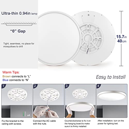 LightingWill 15.7 Inch LED Flush Mount Ceiling Light Fixture, 6000K Cool White, 3800LM, 32W, Flat Modern Round Lighting Fixture, 320W Equivalent White Ceiling Lamp for Kitchens, Bedrooms.etc.