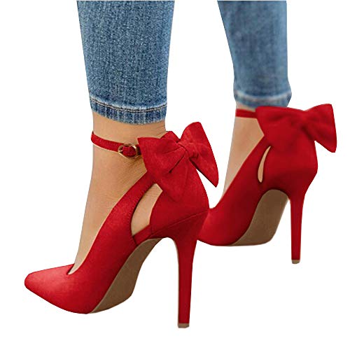 Image of Fashare Womens High Heels Bow Tie Back Sexy Stiletto Ankle Strap Wedding Dress Pumps Shoes