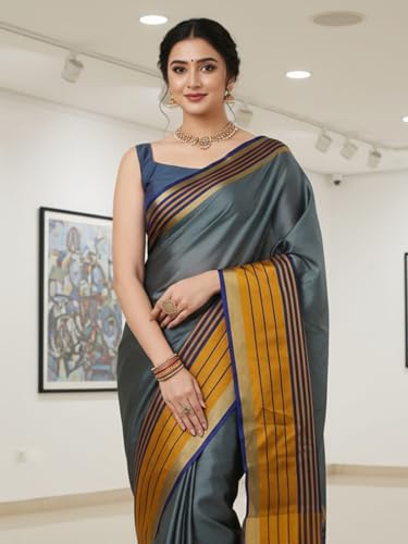 Image of AKHILAM Women's Kanjivaram Woven Soft Silk Saree With Blouse Piece