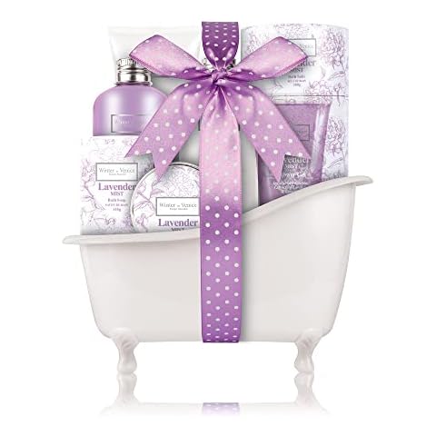 Winter in Venice Lavender Mist Tub Bath Gift Set, Pamper Gifts for Women, 7-Piece Bath Gift Set with Body Lotion, Shower Gel, Bath Soak, Body Butter, Bath Salts, Soap & Body Scrub, Bath Gift Sets for Women, Vegan-Friendly Gifts for Her Cover