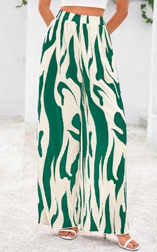 Image of PRETTYGARDEN Womens Pants Dressy Casual Wide Leg Graphic Print Lounge Pants Women Comfy High Waist Pleated Palazzo Pants