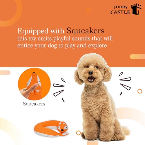 Image of Knitted Round Fox Dog Toy 100% Polyester and Squeakers- Orange