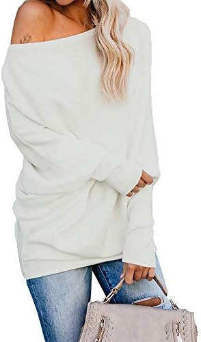 Women's Off Shoulder Batwing Sleeve Ribbed Shirt Loose Pullover Tops