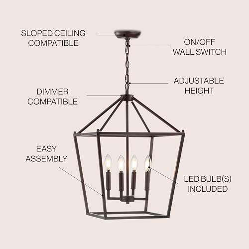Image of JONATHAN Y Pagoda 4-Light Pendant 16 inch Cage, Oil Rubbed Bronze