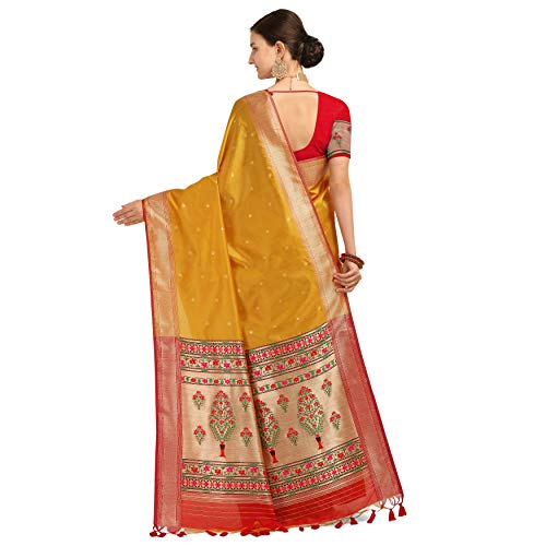 Image of Jaanvi fashion Women's Soft Silk Paithani Saree with Zari Border & Blouse Piece(paithani-silk-yellow-03)