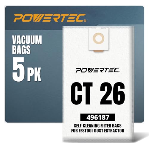 POWERTEC 496187 Selfclean Filter Bags for Festool CT26 Dust Extractor, Vacuum Bags for Festool CT26, CT26 E, CTL26, CTM26, 5PK (75037V) by POWERTEC - Used condition - US$22.60