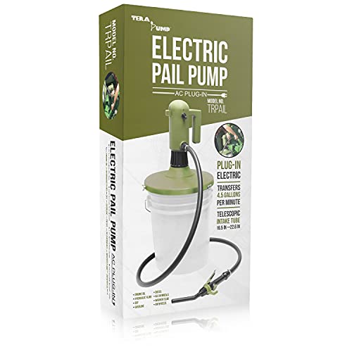 Genuine TERAPUMP Heavy Duty Electric Power Pail Bucket Pump with Manual Safety Nozzle Pail Lid Telescopic Intake Pipe 6 feet Discharge Hose (not for Gear Oil)