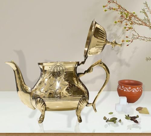 Brass Hammered Etching Design Stylish Tea Kettle Pot Mughlai Style Traditional Home Decor & Hotels for Serving Tea Coffee. - Image 2