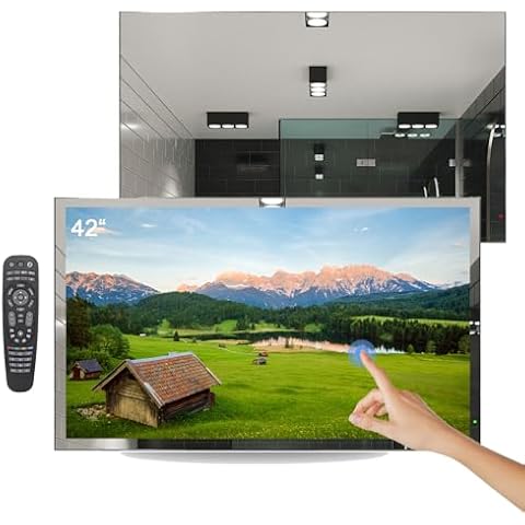 Soulaca 43 inches Smart Touchscreen Android Mirror 4K LED TV Big Screen IP65 Waterproof Built-in WiFi Bluetooth SPA ATSC DTV Hotel Cover