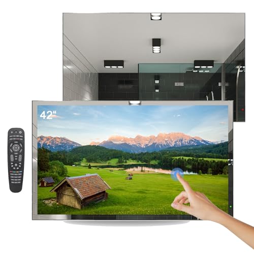 Soulaca 43 inches Smart Full Touchscreen Android Mirror 4K LED TV Big Screen IP65 Waterproof Built-in WiFi Bluetooth ATSC DTV Tuner Hotel SPA Kitchen Hair Salon