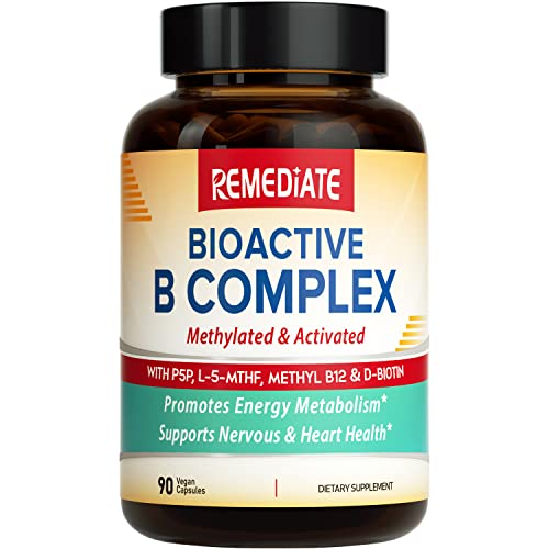 REMEDIATE B Complex, Methylated B Vitamins for Men & Women, with P-5-P, L-5-MTHF, Methyl B12, Daily Energy Support, Nerve, Brain & Beauty Health, Non-GMO, Maximized Bioavailability, 90 Vegan Caps