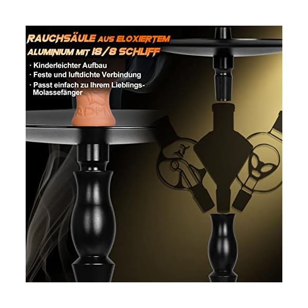 ADMY Shisha Set, 62cm Hookah Aluminium 2 Anschlüsse 2 Schläuche | Wasserpfeife Set Komplett mit Zubehör Edelstahl… – Bild 6
