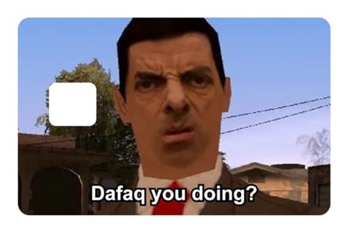 Funny Mr. Bean Meme Card Cover – “Dafaq You Doing?” Vinyl Skin for Debit, Credit, Metro & Gift Cards – Durable Full/Half Cover Wrap for Large, Small & No Chip Cards 4PCS – Hilarious Card Sticker