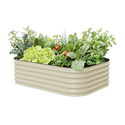 Vego garden Raised Garden Bed Kits, 17' Tall 6 in 1 Modular Metal Raised Planter Bed for Vegetables Flowers Patio Ground Planter Box-Pearl White