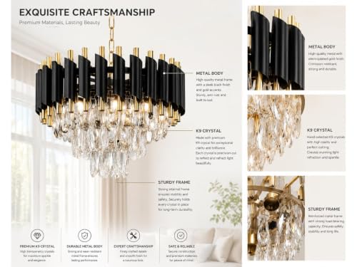 Image of Modern Black & Gold Crystal Moving Chandelier, 300mm (30 Cm. (11.8 Inch) Round LED Pendant Light with Remote Control, Multicolour changing ,Luxury Contemporary Ceiling Light Fixture For decoration A