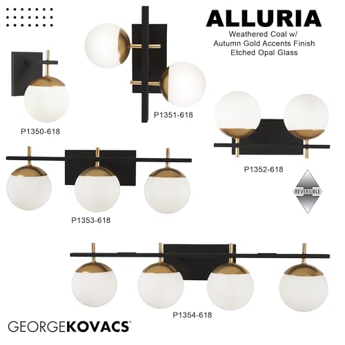 Image of GEORGE KOVACS P1351-618 Alluria Wall Sconce, 2-Light, 150 Total Watts, 15.25-in H x 16-in W, Weathered Black with Autumn Gold